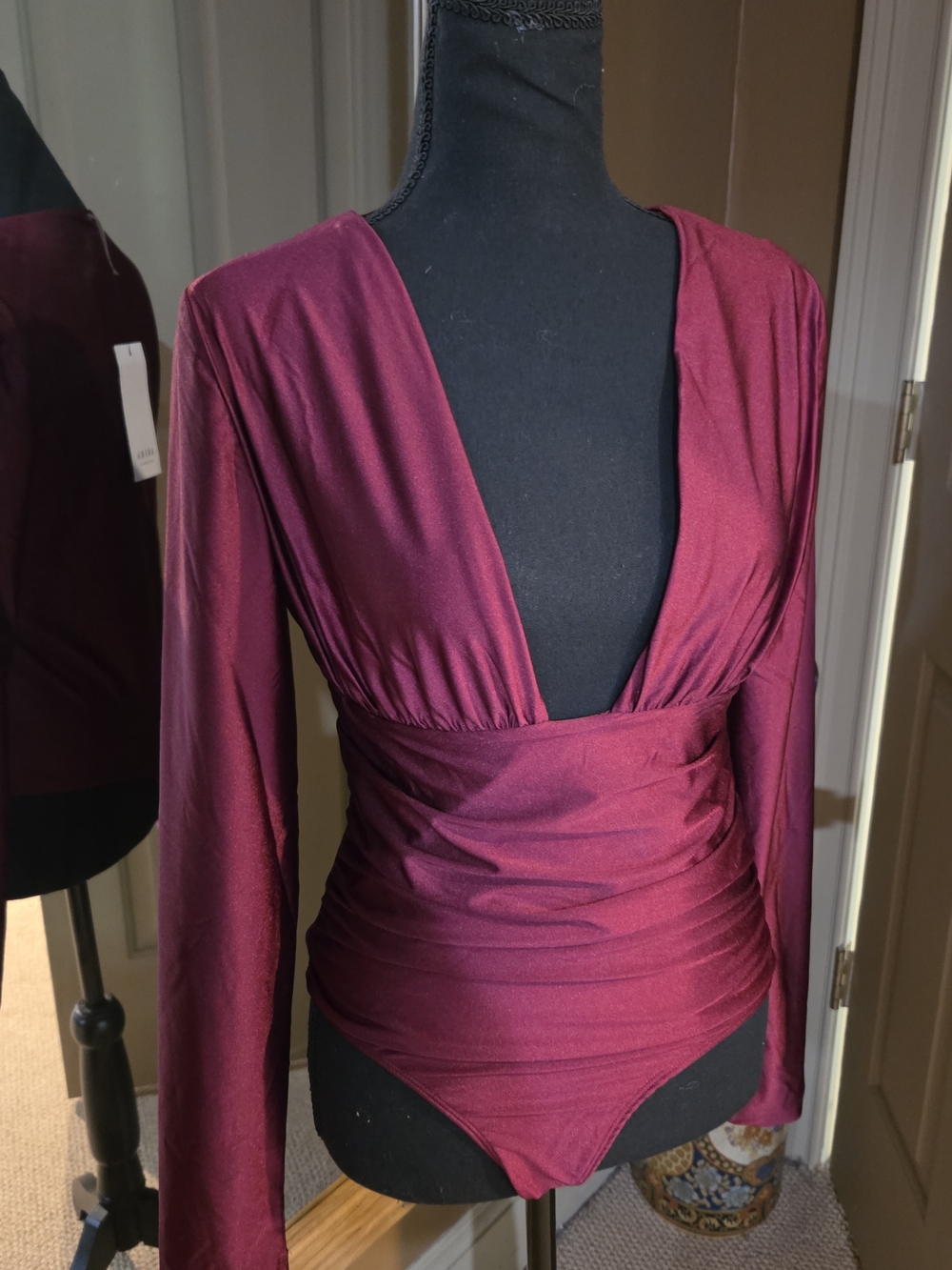 AKIRA Deep Plum Plunge Long-Sleeve Bodysuit